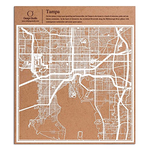 タンパ切り絵地図、白、30x30センチ、オリジナルデザインペーパーアート、アイデアギフト