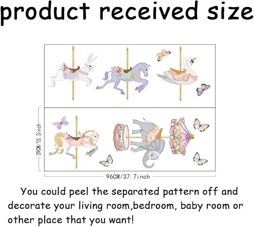 Miniatura 2 de SUPERDANT Calcomanía de pared de carrusel Merry Go Round Carousels Butterfly Wall Stickers DIY Peel and Stick Decor para bebé niña, dormitorio, sala