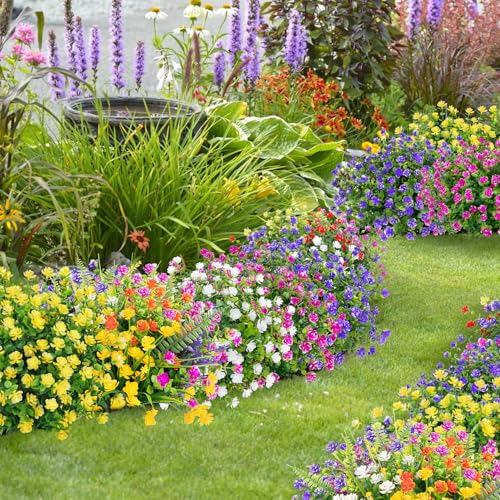Image of Bassion Artificial Flowers for Outdoors Decoration UV Resistant, Yellow | faux plants, fake plastic eucalyptus, greenery stems, indoor outdoor use, Garden fence patio window box porch planter decor