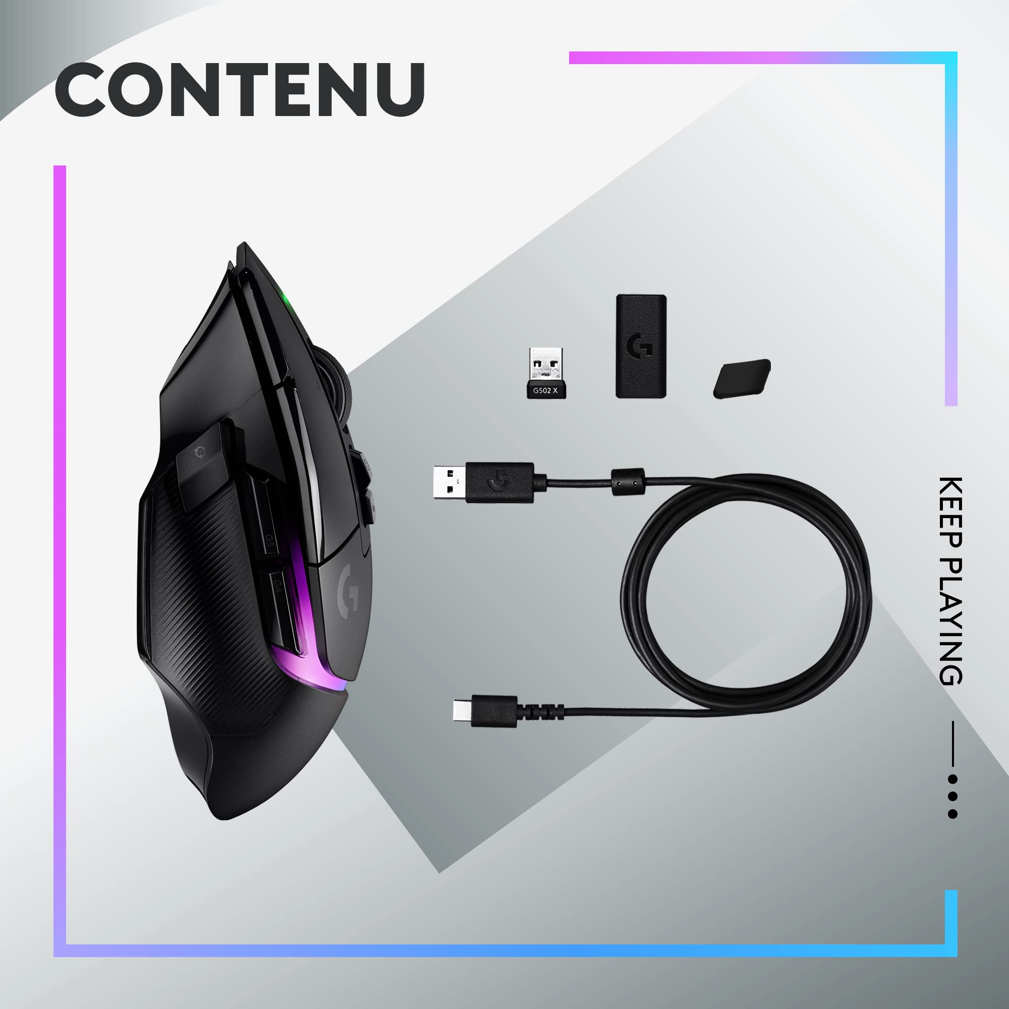 Logitech G G502 X Plus Lightspeed Souris Gaming RVB sans Fil - Souris Optique Boutons Hybrides LIGHTFORCE, LIGHTSYNC RVB, Capteur Gaming Hero 25K, Compatible avec PC - macOS/Windows - Noir