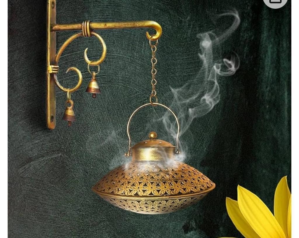 pranjals house Wall Hanging Handi Degchi Dhoop Dani Pot Diya Lantern Incense T-Light Candle Holder Cone and Sambrani Cup for Home Decor, Pooja Room, Living Room, Balcony (Degchi 9x8) (Bracket 8X8) 4