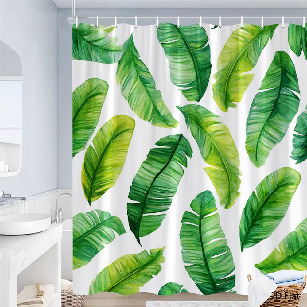 Glwdmb I-19 1 Piece 180X180cm Tropical Leaf Printed Shower Curtain With Hook, Polyester, For Windows And Walls, Bathtub, Bathroom, Machine Washable, All Season Universal