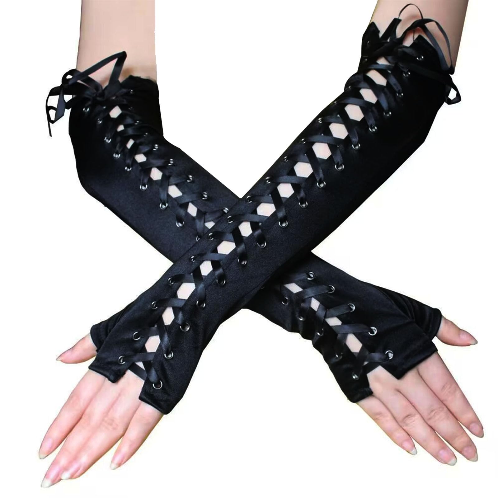 ASFWAGQ Steampunk Fingerless Gloves for Women Adjustable Long Gloves Costume Accessories for Evening Parties Balls, Cosplay