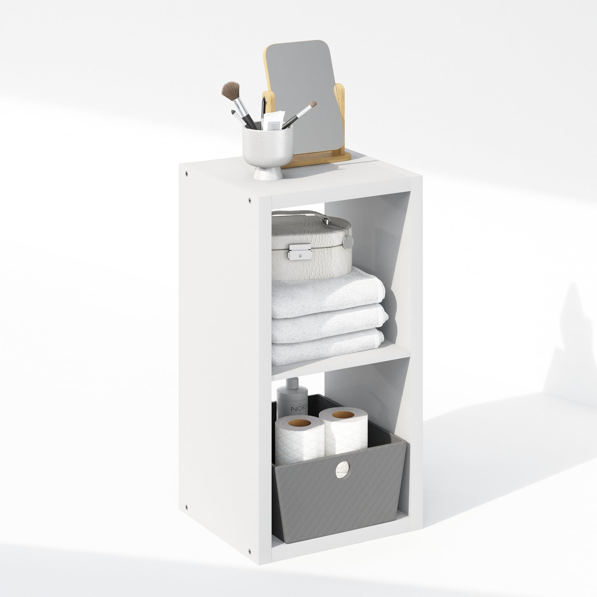 Furinno Cubic Offenes Rückwand-Multifunktionsregal für Kleidung & Schrankaufbewahrung, 2-Fächer, Weiß