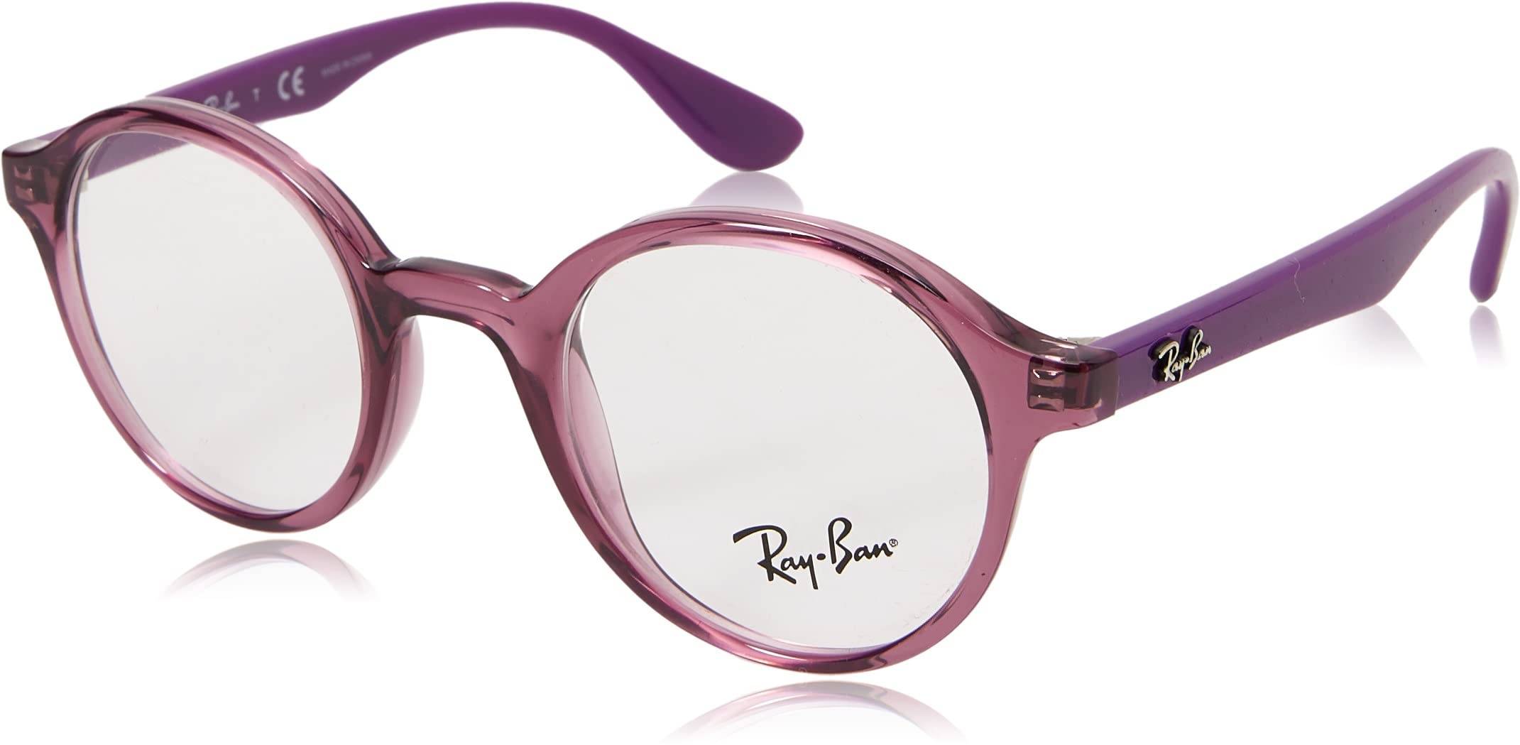 Ray-Ban Kids' RY1561 Round Prescription Eyewear Frames, Transparent Fuchsia/Demo Lens, 41 mm