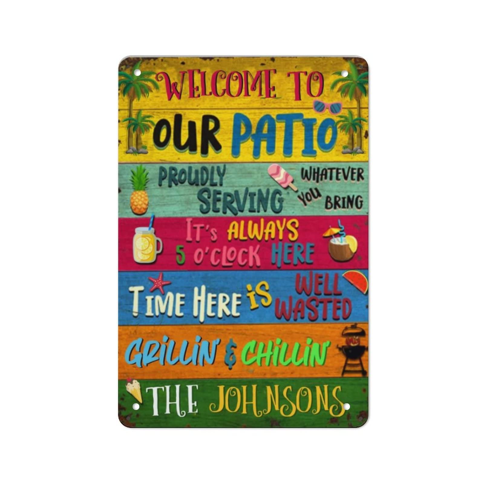AOOEDM Welcome To Our Patio Vintage Metal Tin Sign for Home Coffee Shop Office Wall Art Metal Poster Garage Decor Man Cave Sign Inspirational Quote Wall Decor