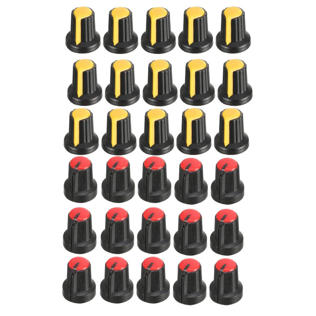 – 30pcs 17 x 15 mm Plastic Potentiometer Rotary Knob Yellow Red for 6 mm Diameter Guitar Shaft Volume Knob