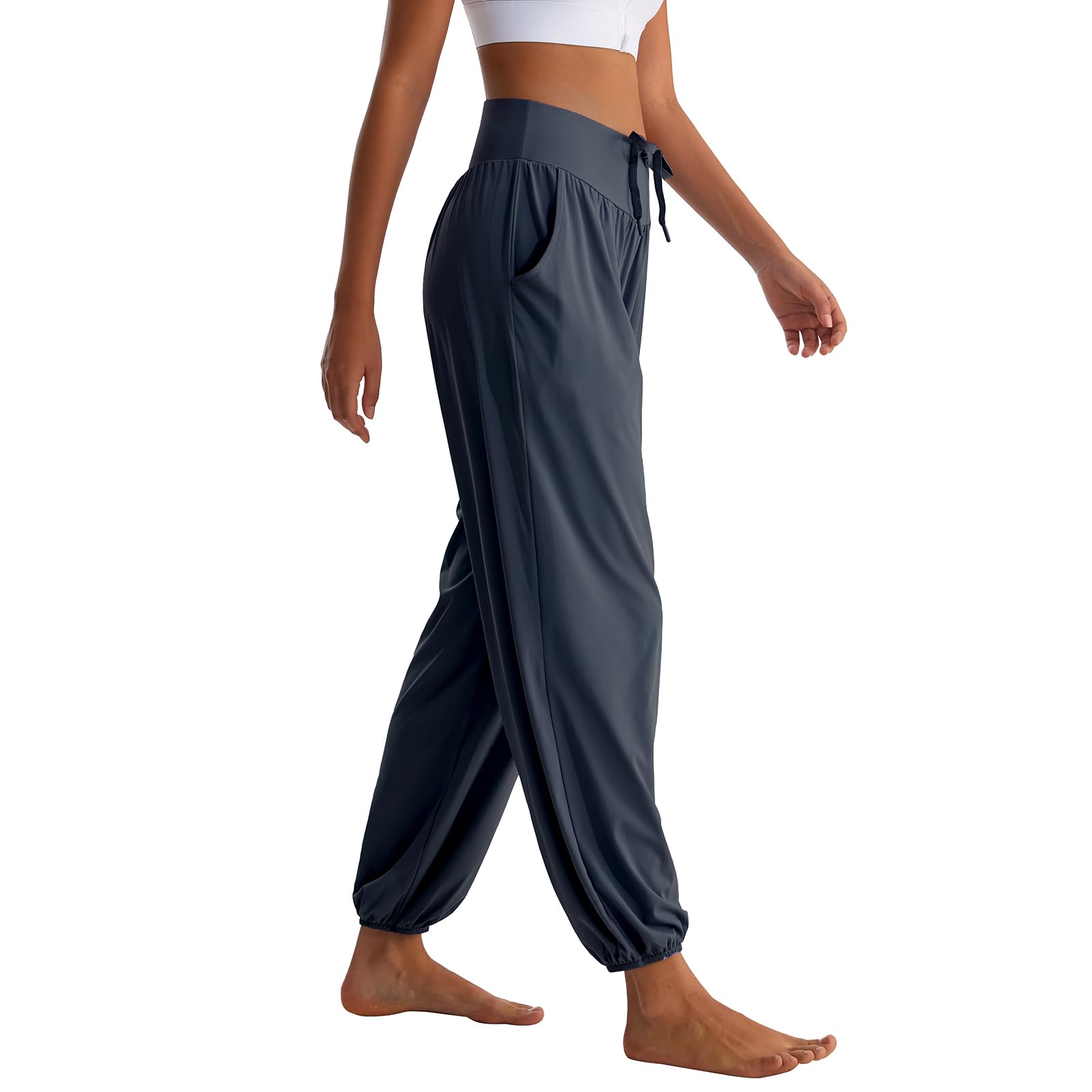 HomyComy Pantalones de Yoga Joggers para Mujer Cintura Alta de Pilates Flowy Sudadera Sueltos con Bolsillos