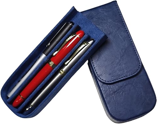 3Slots - Estuche organizador de cuero para pluma estilográfica, hecho a mano, con estampado de caballo loco vintage, funda protectora para