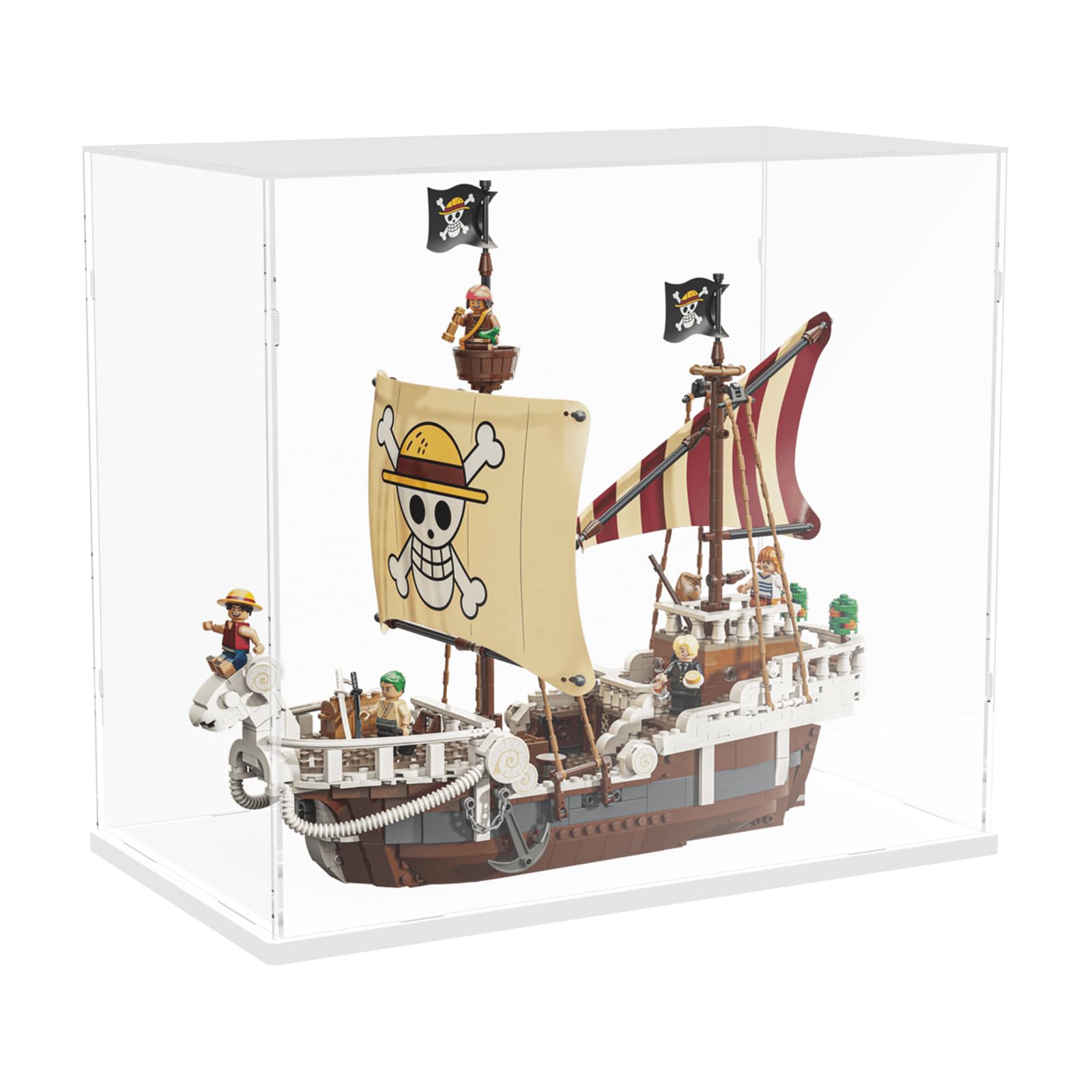 Choowin Acrylic Display Case for Lego One Piece Going Merry Pirate Ship 75639 for Lego Pirate Ship 31387 Thickened Clear Display Cases for Collectibles Assemble Dustproof Display Box(White Base)