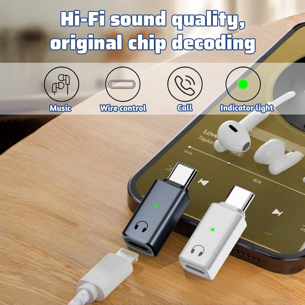 flintronic Adapter audio Lightning na USB-C, przejściówka USB-C na Lightning, adapter audio do iPhone 16 15 Pro Max Plus, iPad Air/Pro/Mini, Samsung Galaxy S24 S23, Pixel