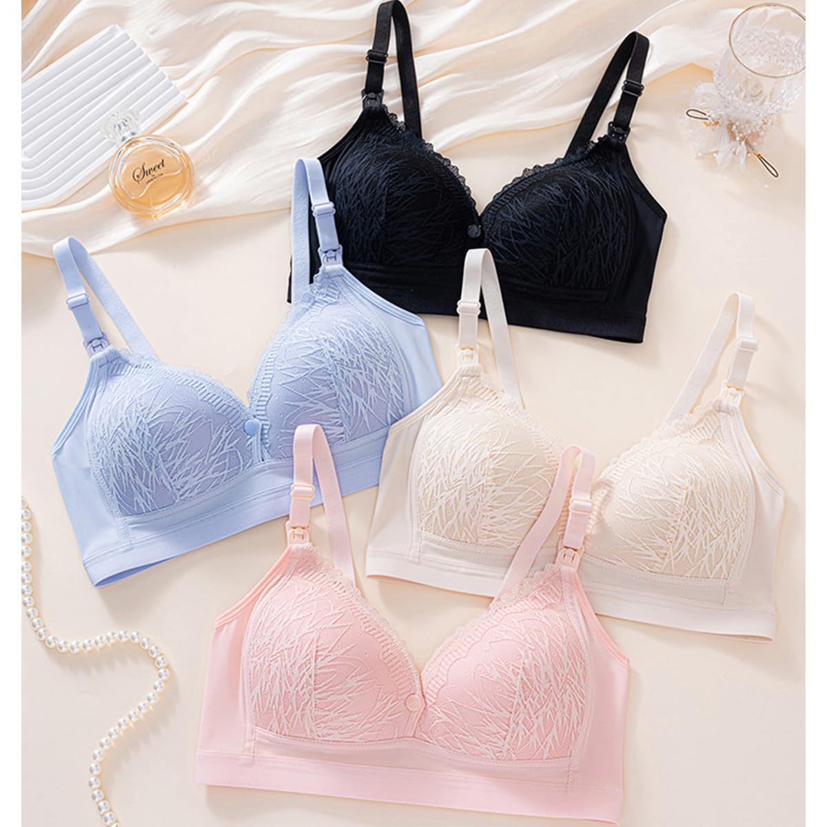 Reggiseni per allattamento per gravidanza, imbottiti, in pizzo, confezione da 4 pezzi, per gravidanza e allattamento, reggiseno push up nursing senza ferretto, reggiseno premaman