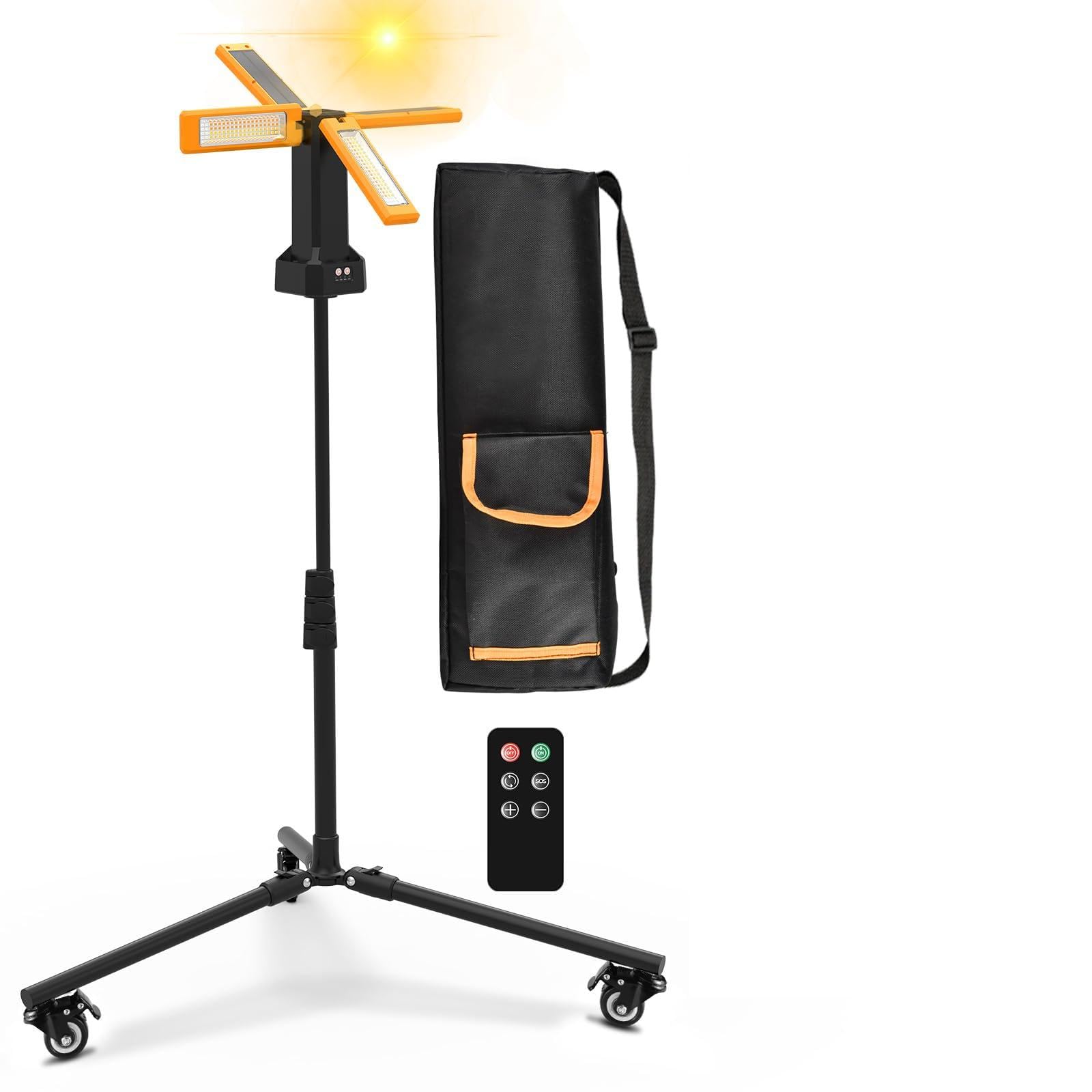 13200mAh Rechargeable Solar Work Light with Folding Stand and Carrying Bag, AODOO 8000 Lumen Stepless Dimmable , White/Warm/Nature White/RED(SOS) with