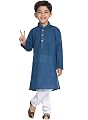 JBN Creation Boys Pure Cotton Midnight Blue and White Kurta Pyjama Set - Ethnic Elegance for Festivals | Comfortable Tra