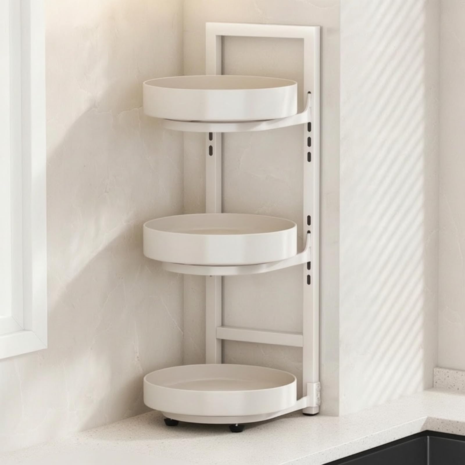 Étagère à Épices Compact Organisateur Cuisine peu Encombrant Rangement, Double Couche, Blanc Laiteux
