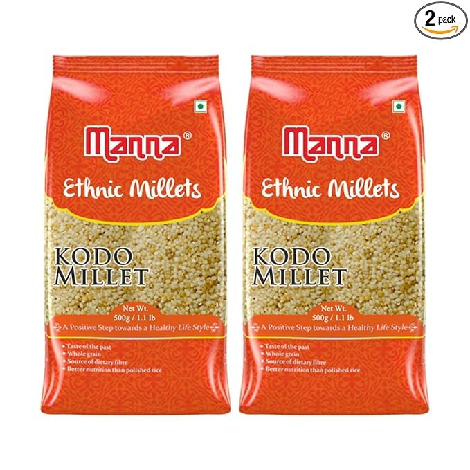 Image of Manna Kodo Millet 1kg Unpolished, Certified Low GI, Glycemic Index Value 30, Kodra /Varagu /Arikelu /Hark /Varigu 20% more protein & more Fibre than white rice. Natural Grains (Pack of 2)