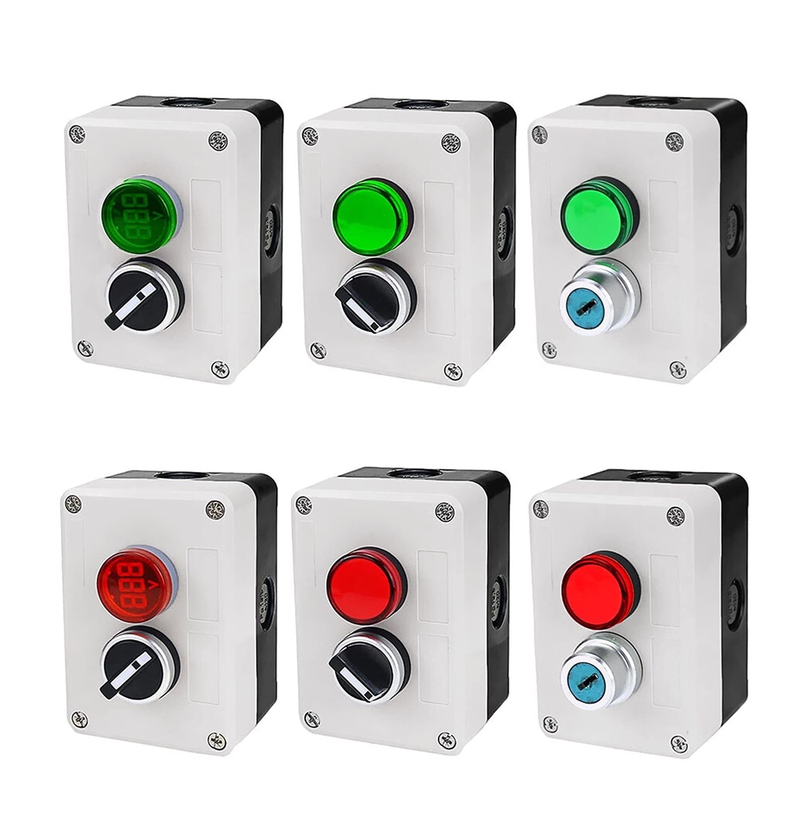 Interruptor de botón impermeable de 2 agujeros de parada de inicio autosellante 220 V con luz indicadora Interruptor de parada de industria eléctrica (color: luz roja con llave)