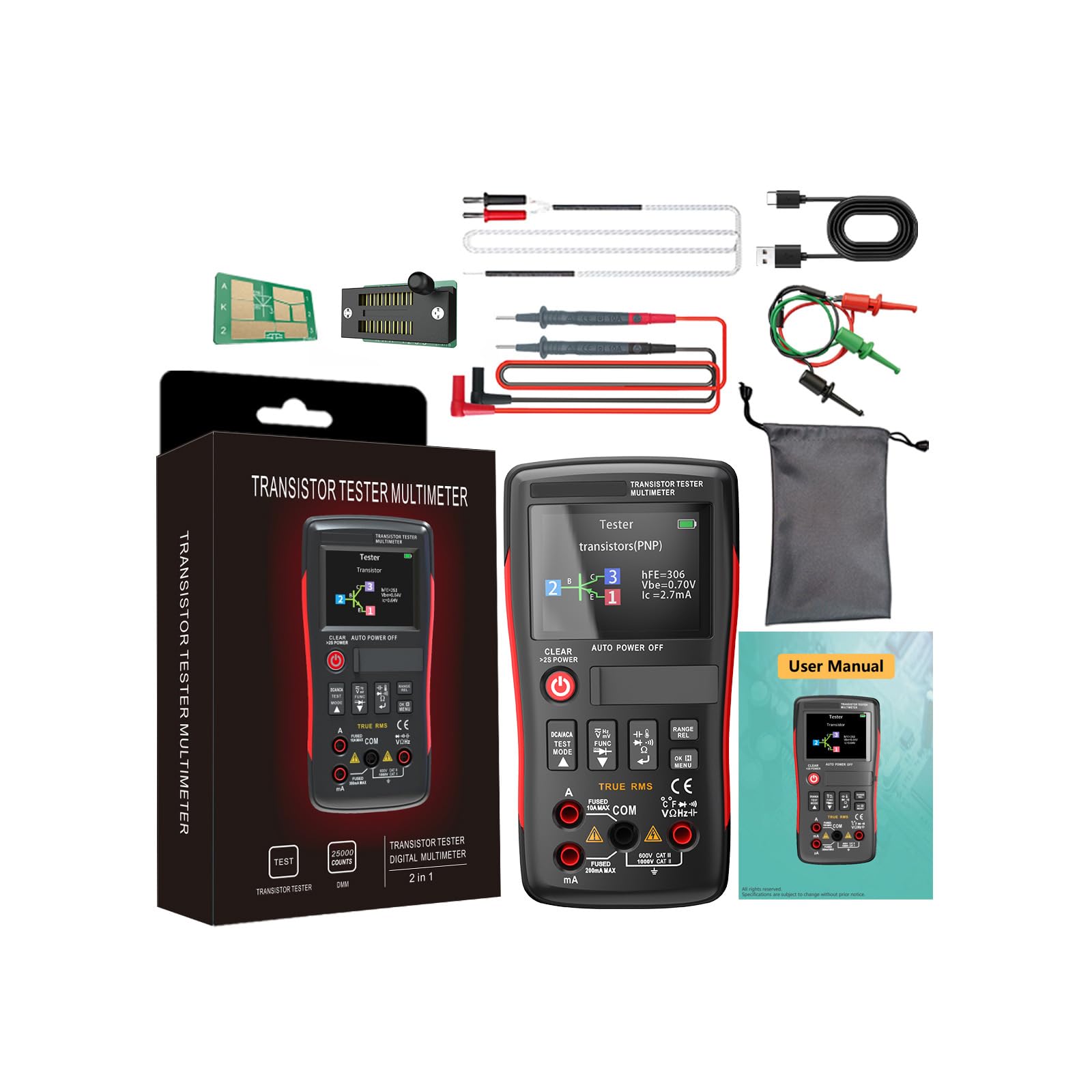 Kaeltsyn Transistor Tester And Voltages Meter Digital Multimeter With Temperature Humidity Detections For Engineers Ncv Potential Transducer