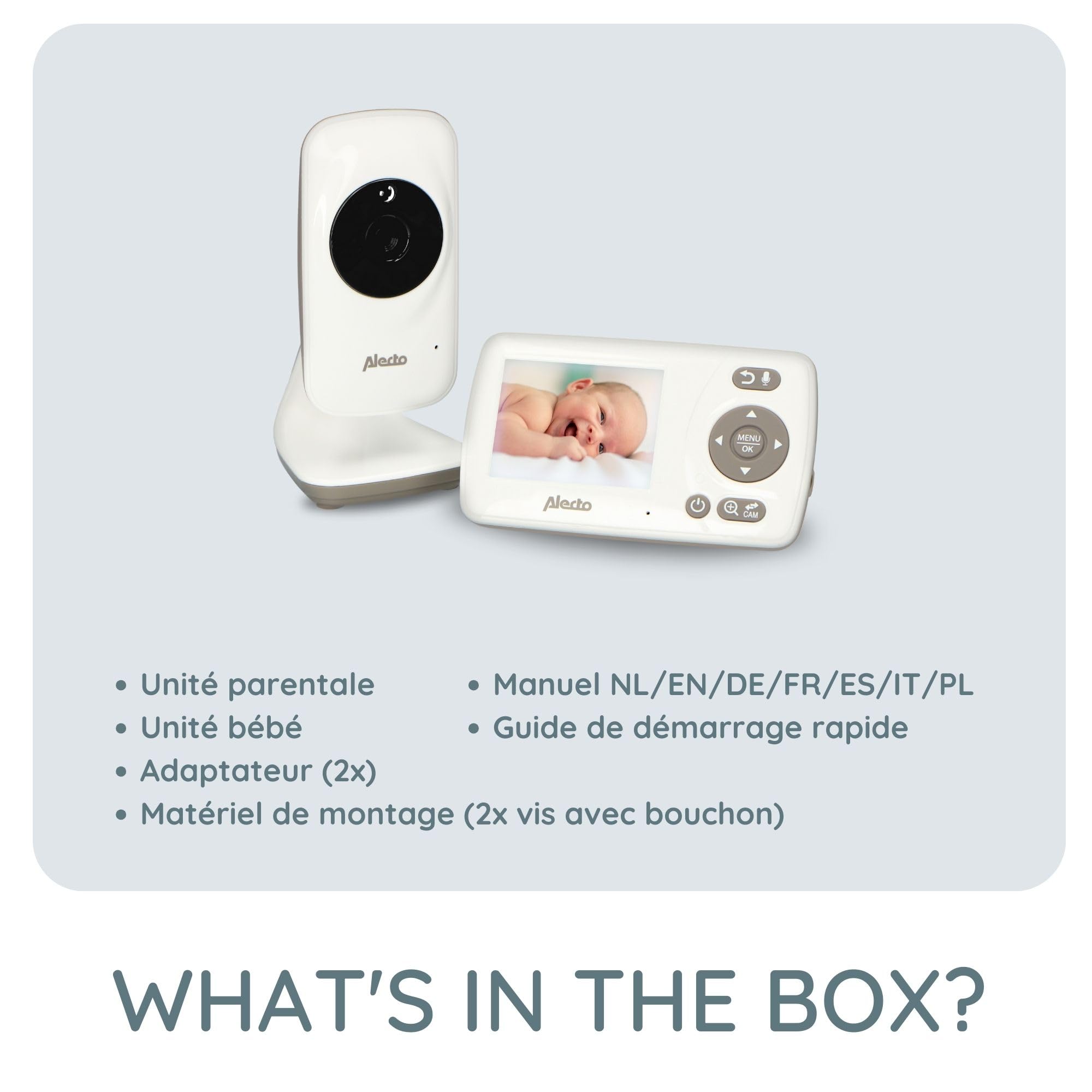 Alecto DVM-71 Babyphone Camera, Camera Bebe, Camera Bebe Surveillance - Visiophone Bebe Longue Portée Moniteur Bébé avec Caméra Vidéo Orientable - Extensible avec DVM-71C - Fonction VOX - Blanc