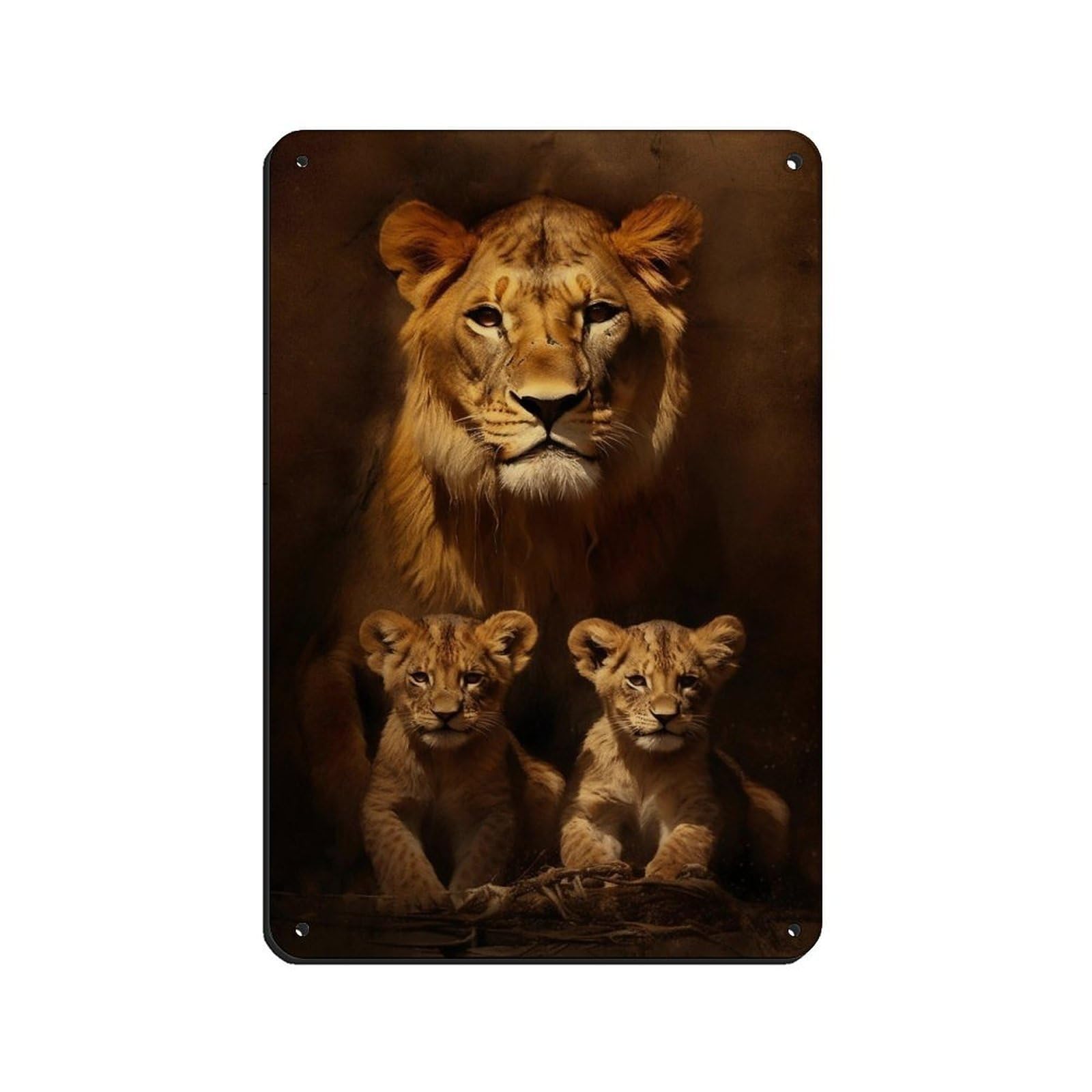 Fierce Maternal Bonds-Lioness And Cubs（1） Tin Sign Vintage Metal Pub Club Cafe Bar Home Wall Art Decoration Poster Retro 8x12inch(20x30cm)
