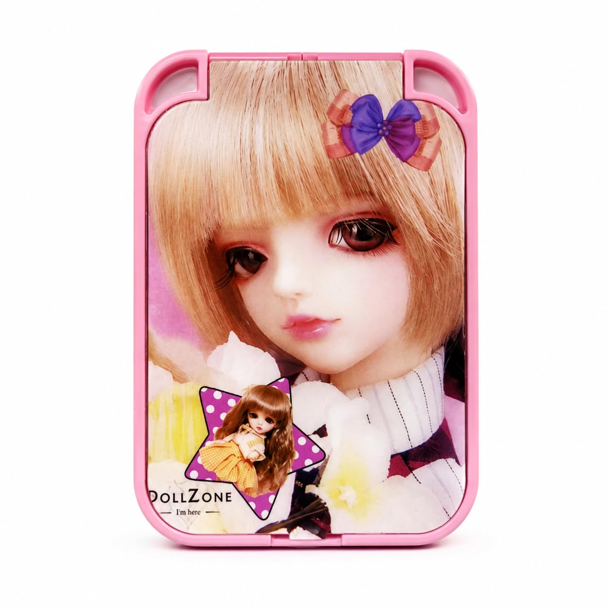 DollZone Compact Pocket Mirror, Cute Doll Print, Slim & Lightweight, Double-Sided, Pink Frame, for Girls-image-28