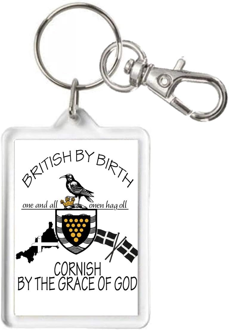 CORNWALL KEYRING. BRITISH BY BIRTH CORNISH BY THE GRACE OF GOD, Novelty Keyring, Keychain, Can be personalised, Cornwall gift keyring