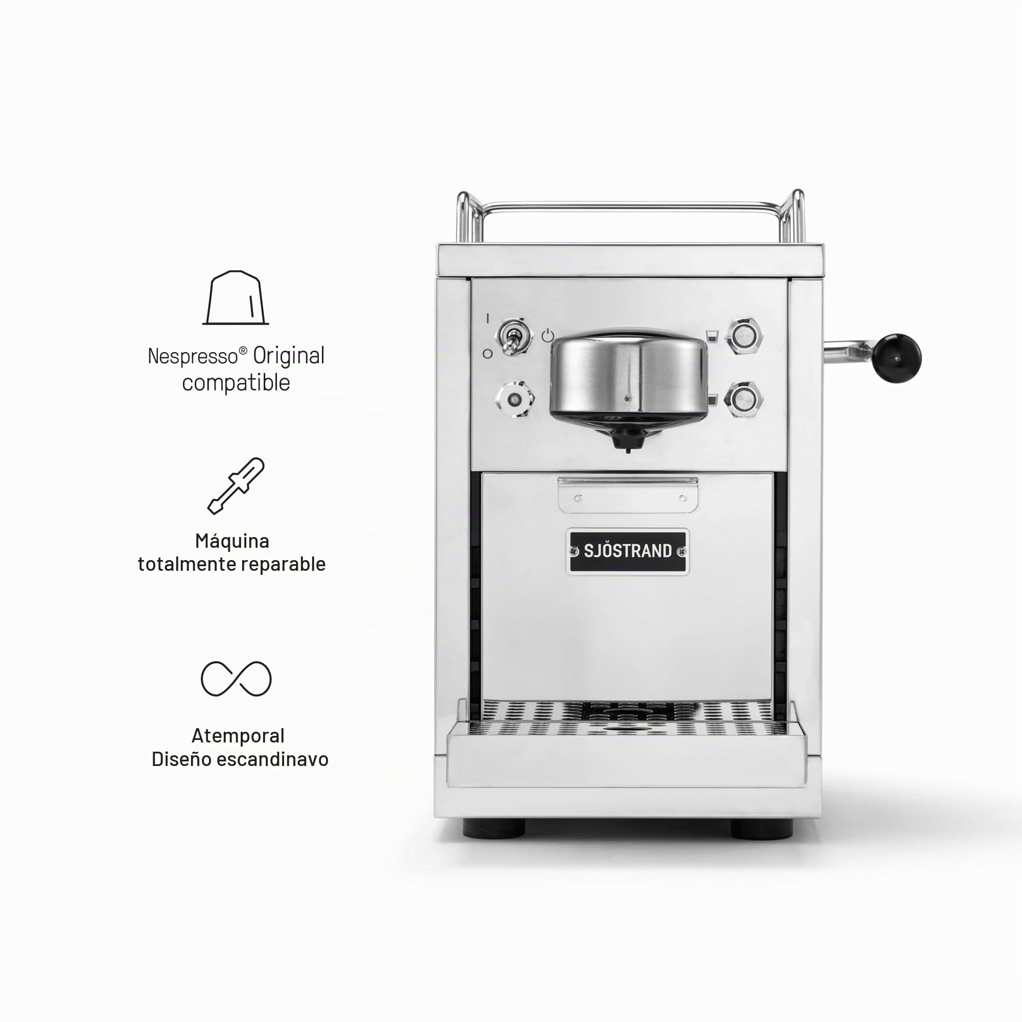 Cafetera automática de expresos Sjostrand, de Acero Inoxidable para cápsulas monodosis. Compatible con Nespresso Silver