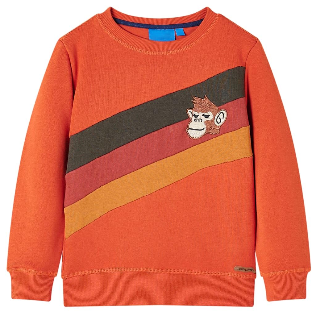 Felpa per bambini blu navy in cotone con distintivo scimmia e polsini a costine per ragazzi e ragazze, a maniche lunghe, traspirante, morbida, comoda per la scuola, tutti i giorni, tempo