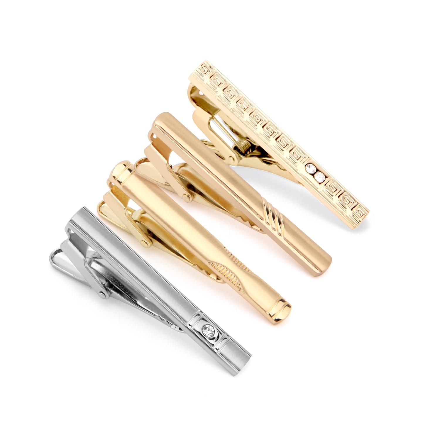 UJOY Sparkling Short Tie Clip Tie Pin Set Elegant Formal Wear Accessory with Rhinestones Pack of 4-image-16