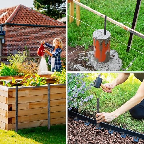 Gbekery Estacas Rectas de Rebar 16 Pulgadas (16 piezas) Anclajes Metálicos Resistentes para Tierra con Punta de Cincel para Madera, Concreto, Soporte para Plantas, Tiendas de Camping, 3/8 Pulgadas de Grosor, Negro miniatura 6