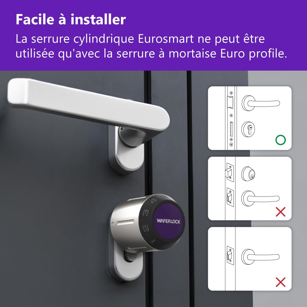 Serrure connectée cylindre européen WAFERLOCK C760, IP68 étanche, résistance au feu, app Bluetooth, badge RFID/code PIN, anti-perçage, 35/35–50 mm (70–85 mm), nickel, EN15684