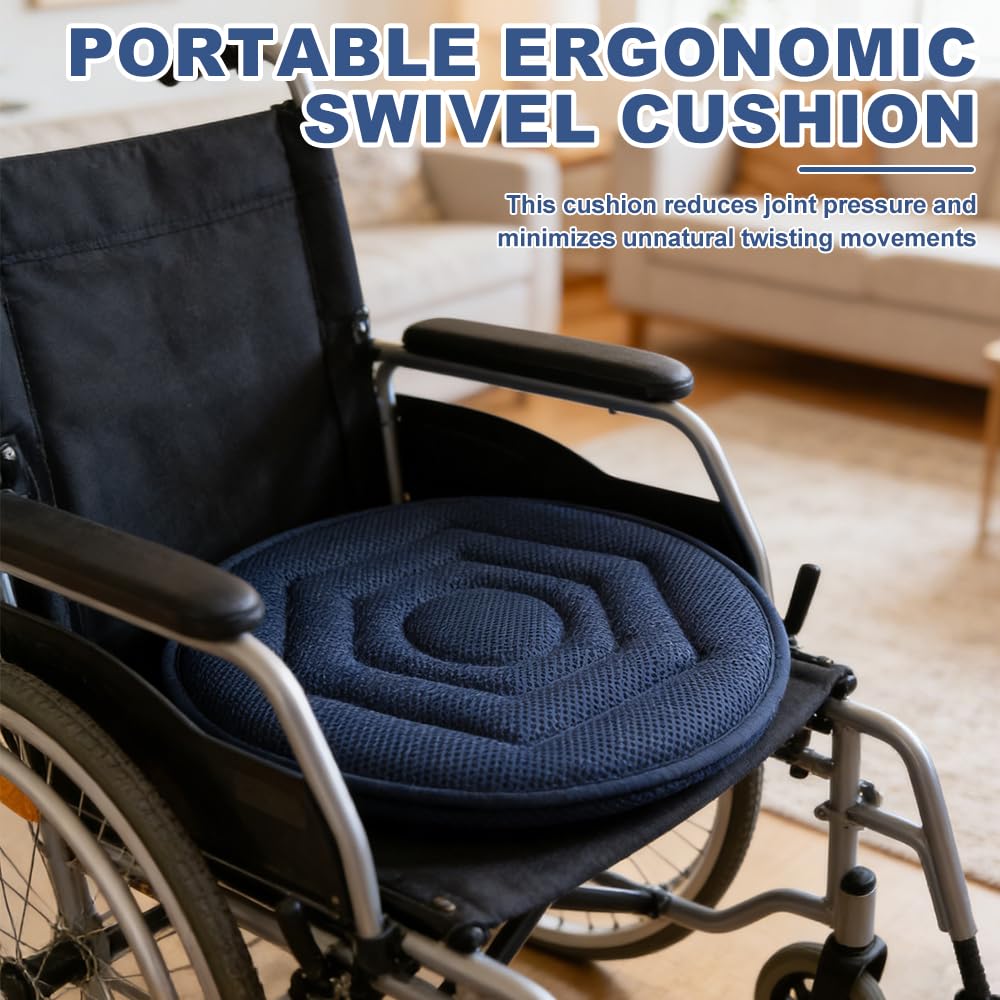 NAVESO Cuscino girevole per sedile auto, girevole a 360 gradi, per ausilio alla mobilità, facile da girare, portatile, per auto, casa, lavoro, veicolo, ufficio (blu navy)