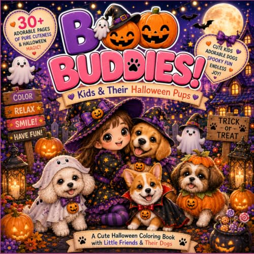 Boo! Buddies!: Kids & Their Halloween Pups: A Cute Halloween Coloring Book with Little Friends & Their Dogs image 2