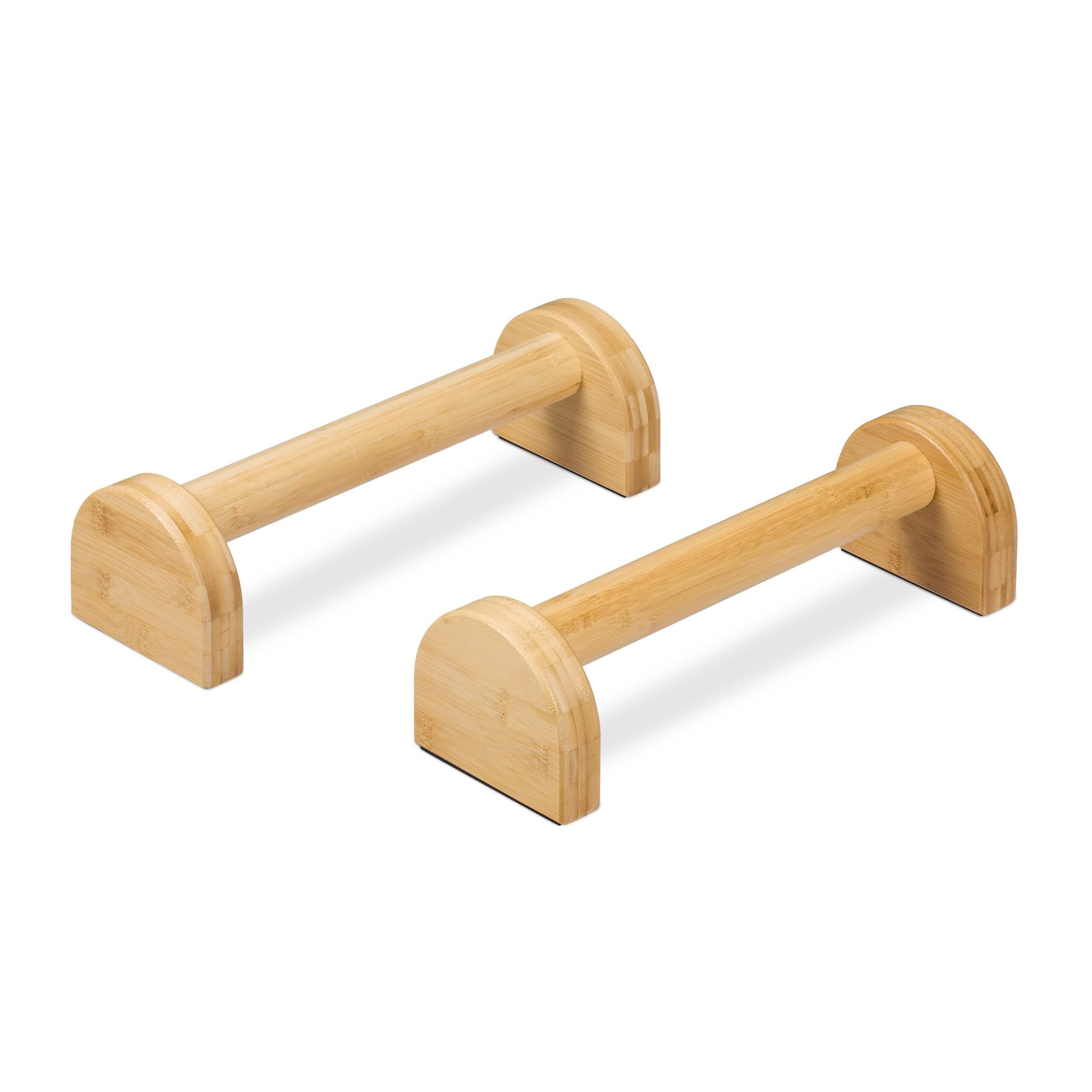 Relaxdays 2X Push-up Grip, Bamboo Parallettes, Calisthenics, Equipment, Handstand Support, HWD: 10 x 12 x 36 cm, Natural