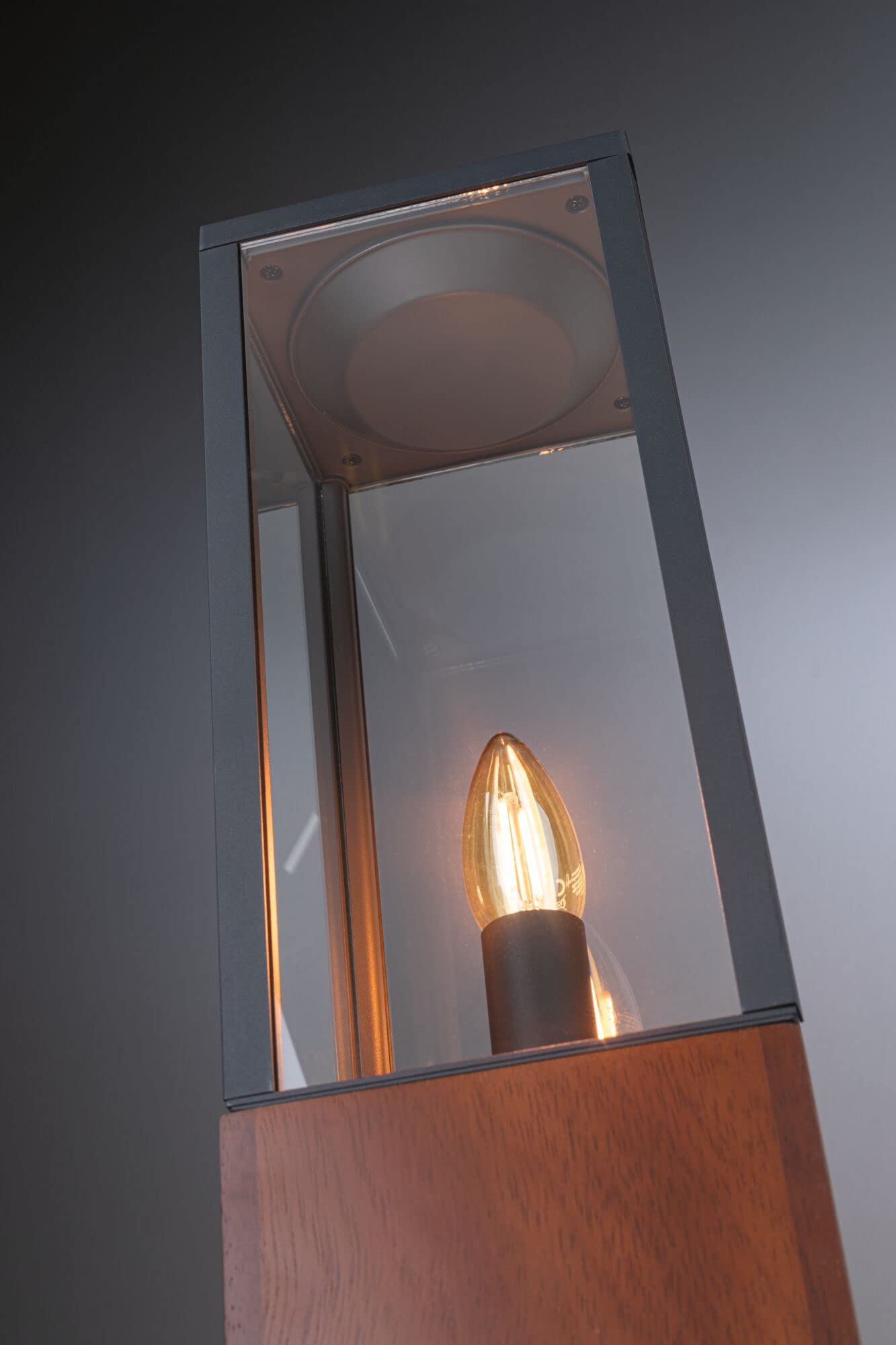 Paulmann 94673 Plug & Shine LED Außenleuchte Pollerleuchte Venea IP44 eckig incl. 1x2 Watt dimmbar Lichtobjekt Holz E14