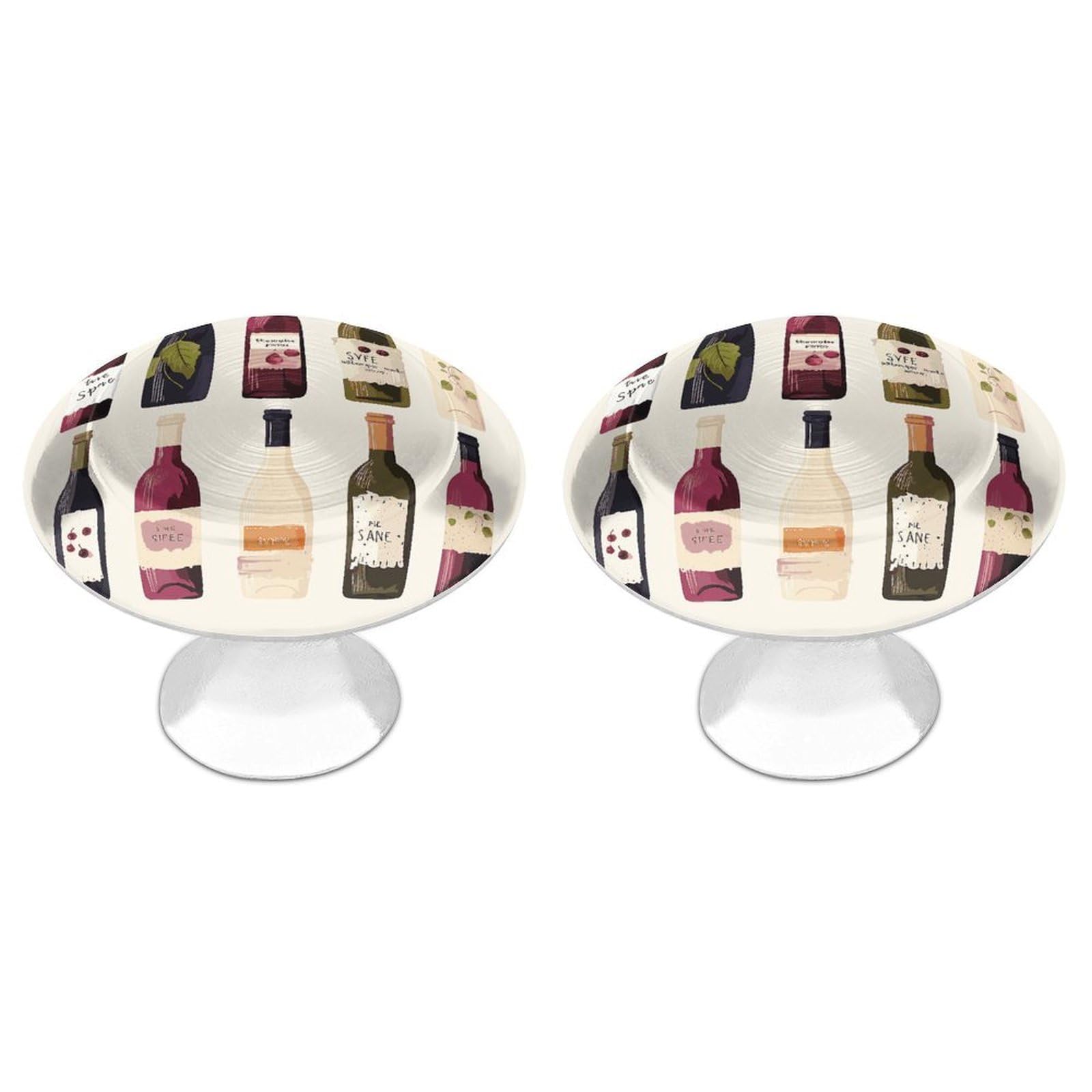 2 Pack Cute Wines Bottle Cabinet Knobs Round 1.1" Stainless Steel Dresser Knobs Single Hole Knob with Screws Door Pulls Handles Kitchen Hardware for Bathroom Cupboard Closet Door Wardrobe
