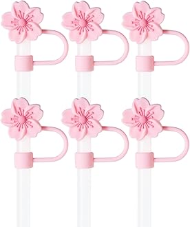 6Pcs Flowers Silicone Straw Cover Cap for Pink Stanley Cup, 0.4in Cute Straw Topper Accessories for 40 oz/30 oz Stanley Tumbler, Portable Protector Plugs Valentines Decor Gifts for Kids Party Favors