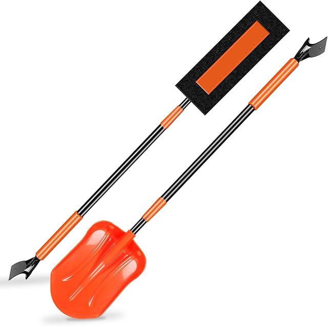 ORIENTOOLS 3 in 1 Snow Shovel, Ice scraper with Snow Brush, Extendable Snow Broom with Sponge Foam Soft Grip Snow Removal Tool for car windscreen, Snow Ice Removal for SUV Truck Window