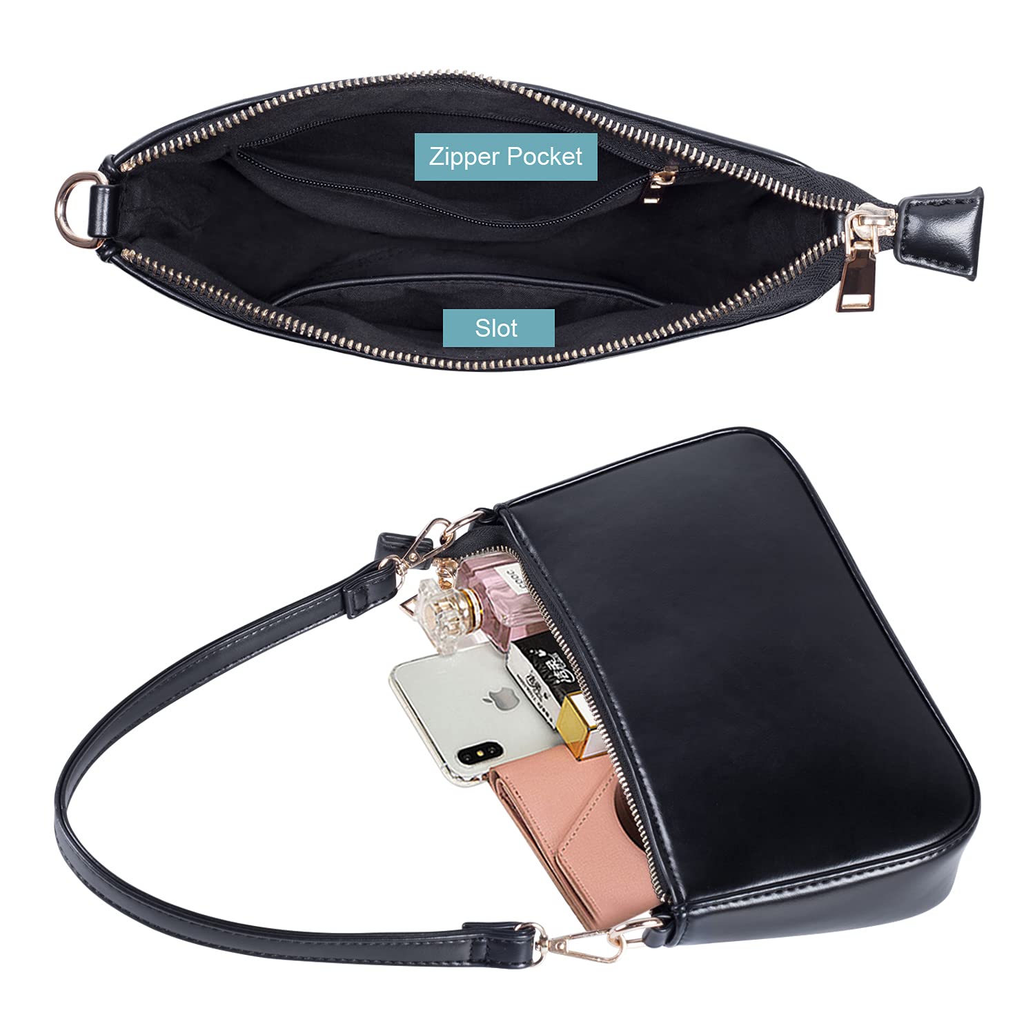 NIUEIMEE ZHOU Vegan Leather Shoulder Bag - Soft Foldable Crossbody Tote Hobo Bag For Women - View #9