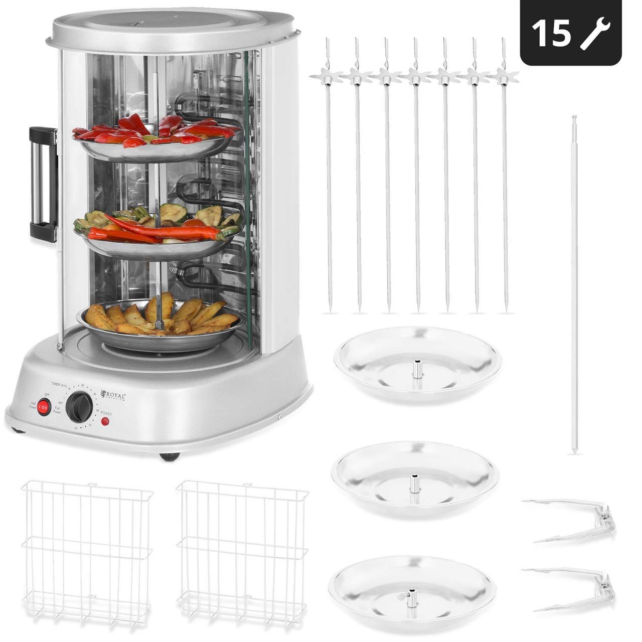 Royal Catering Vertikalgrill Dönergrill Hähnchengrill RCGV-1800 (31 L, 4-in-1, Leistung: 1.800 W, bis 160 °C, Timer bis 60 min)