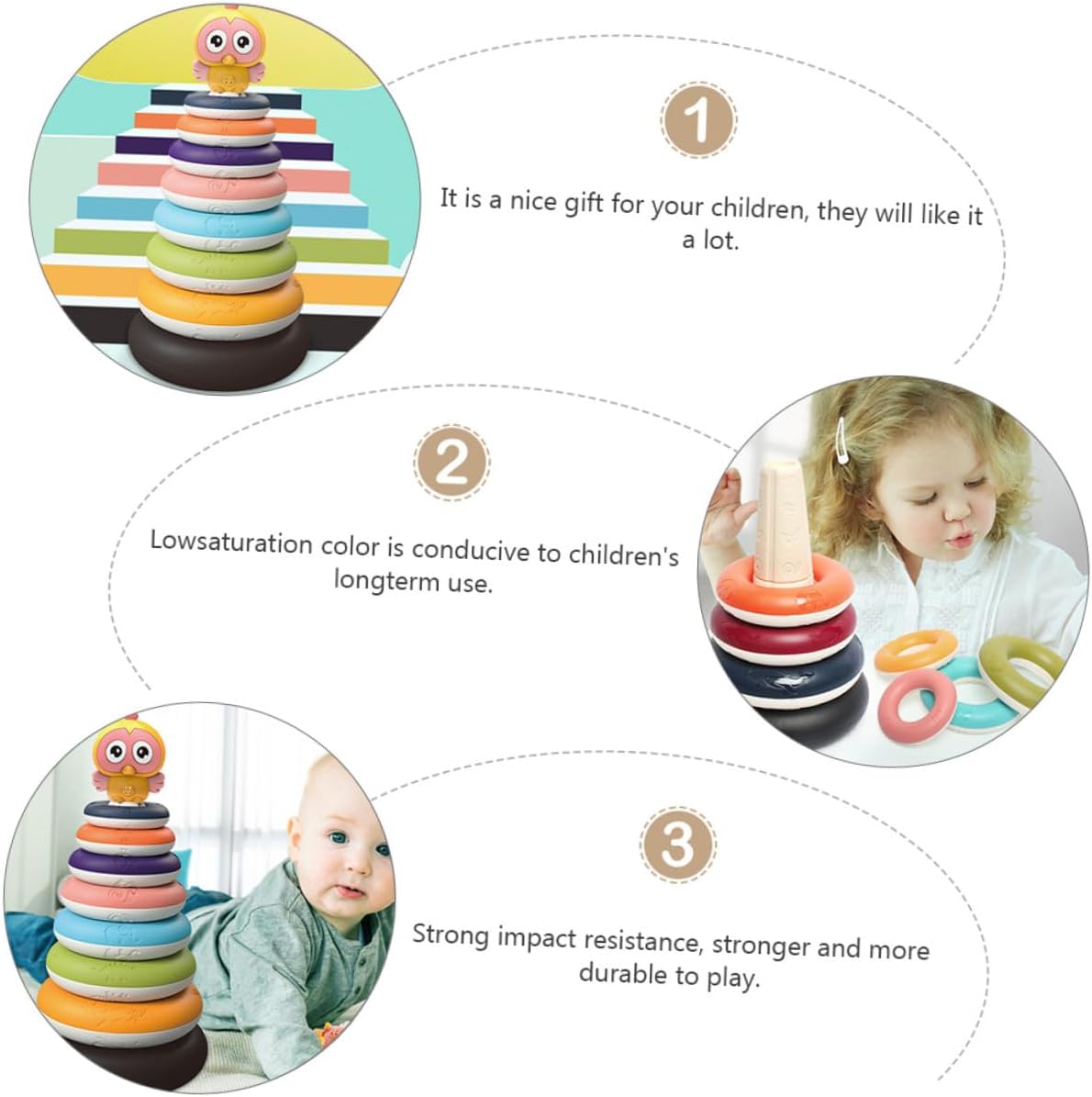 Educational Rainbow Ring Stacker for Creative Low-Saturation Colors Hand-Eye Coordination Development Montessori Style Sorting and Stacking Plaything for Early Learning