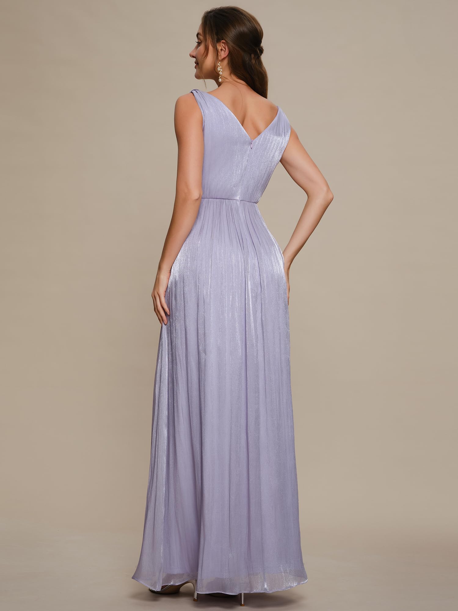 Ever-Pretty Abito Cerimonia Donna Collo a V Senzamaniche Sea-Island Filament Fabrics Maxi Gonna Svasata EE02805
