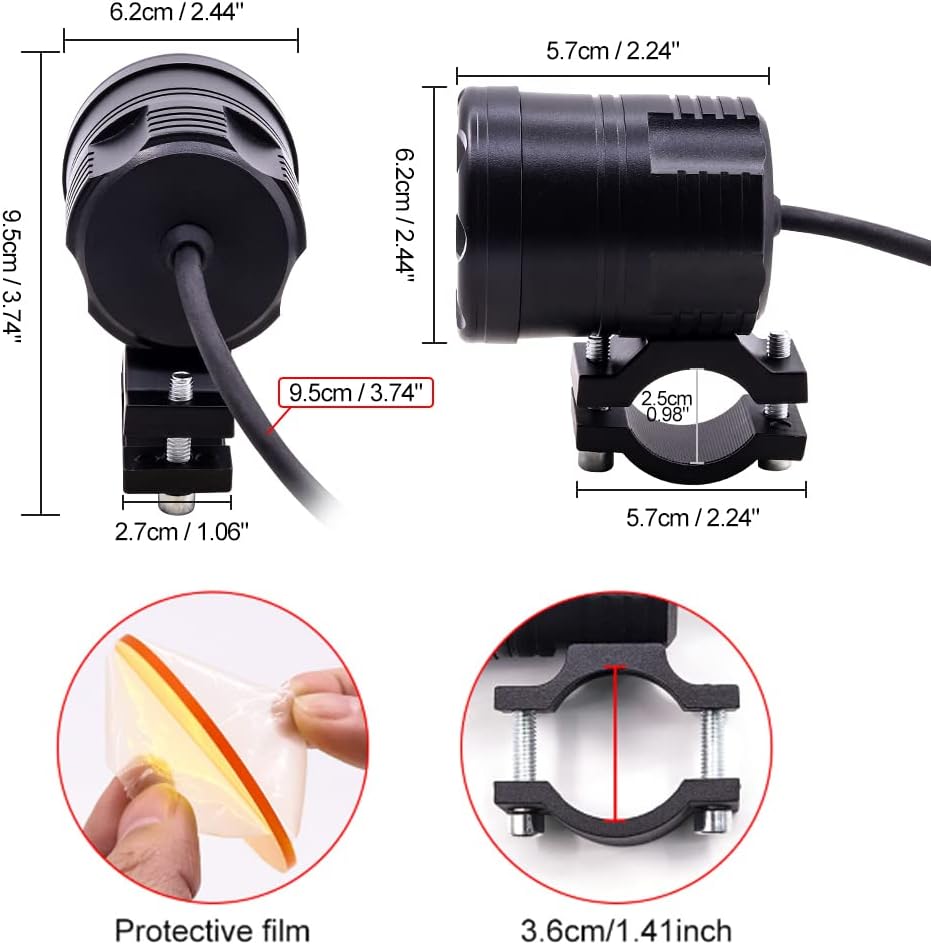 Universal 6 LED Motorcycle Driving Lights - 2.5 Inch LED Pod 60W Spotlight Fog Light Kit with Wiring Harness Switch & Yellow Cover Lens