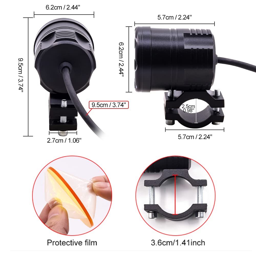 Biqing Fari Moto LED Faretto Anteriore Giallo/Bianco, Fari Supplementari per Moto LED Luce di Guida Add-On Fendinebbia 12V 24V Faretto Lampada con Cablaggio per Motos ATV 4WD 4X4 SUV