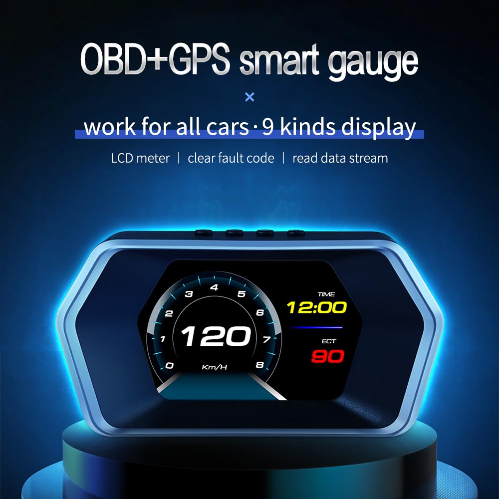 OBD+GPS Auto Head Up wyświetlacz, P17 HUD cyfrowy tachometr, ograniczenie prędkości, instrument ostrzegawczy do samochodów po 2009