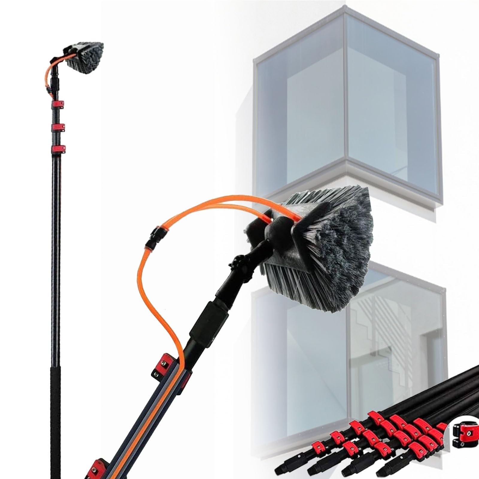 Retractable Solar Panel Cleaning Brush - 3.6-12m Extendable Rod with 29cm Five-Sided Brush Head for Window & Greenhouse Roof Cleaning - Efficient Photovoltaic Maintenance Tool 12M/39FT