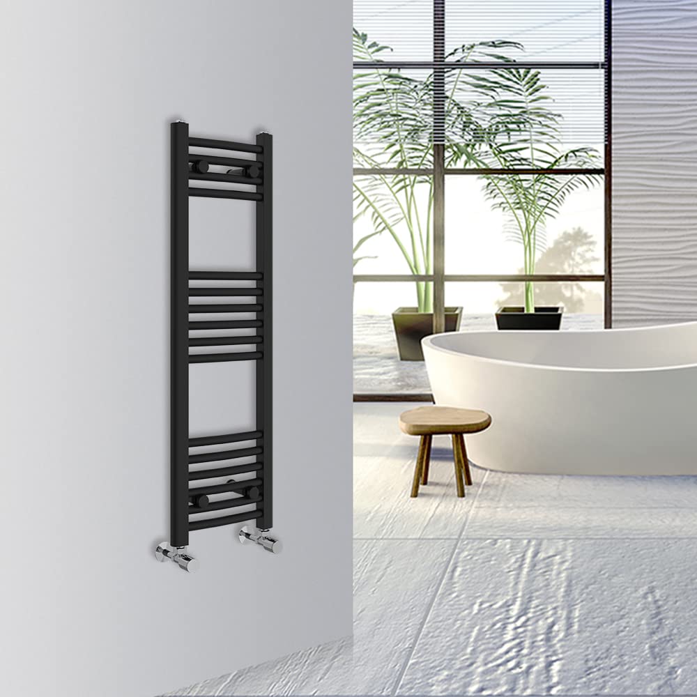 Warmehaus Curved Bathroom Heated Towel Rail Warmer Radiator Central Heating 1000x300mm - Black