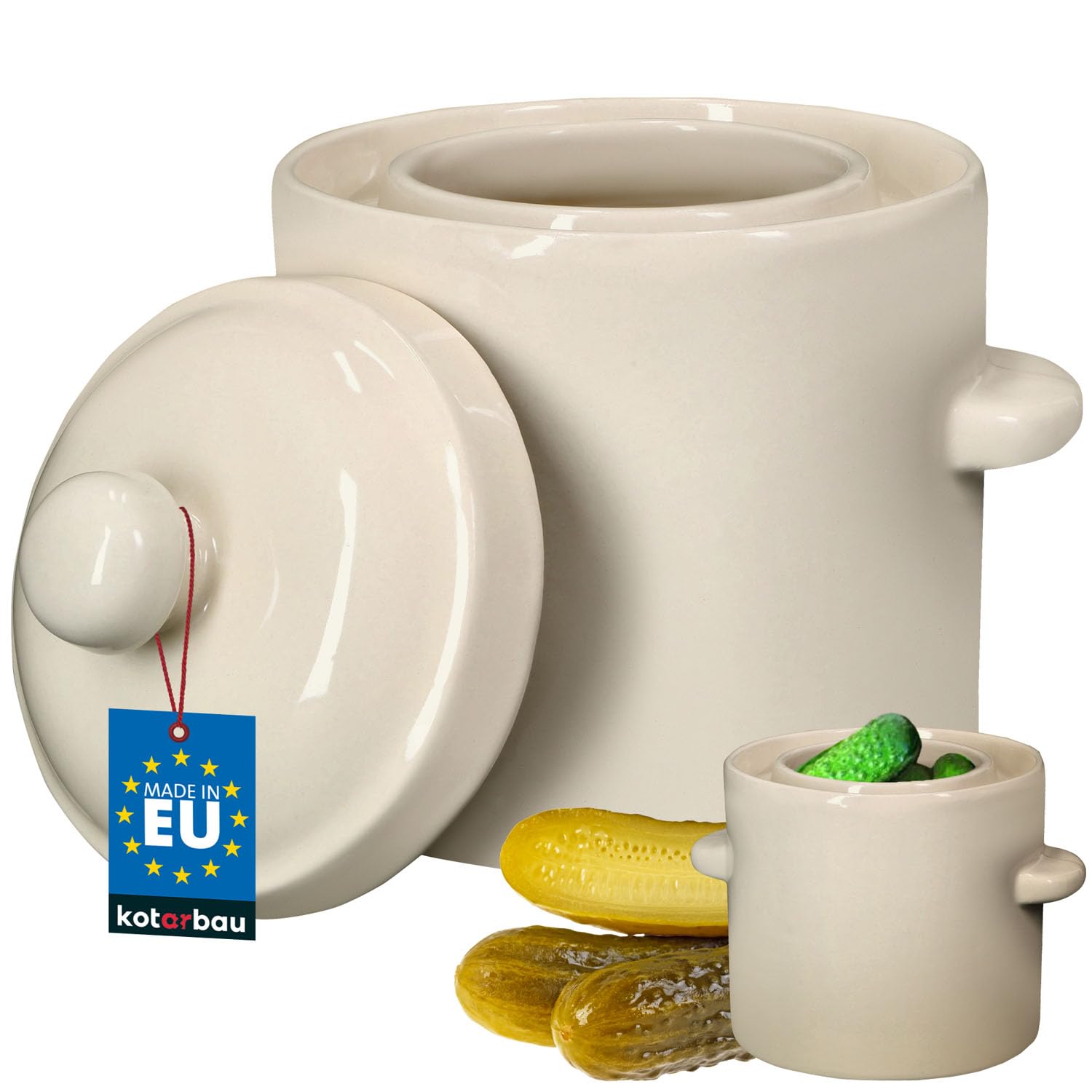 KOTARBAU® Sauerkraut Fermentation Pot Sauerkraut Pot 1.8 L Clay Pot with Lid Stoneware Pot Fermenting Perennial Barrel Cucumber Pot Stoneware Rum Pot Insert Pot Stone Pot Kimchi Container Ceramic