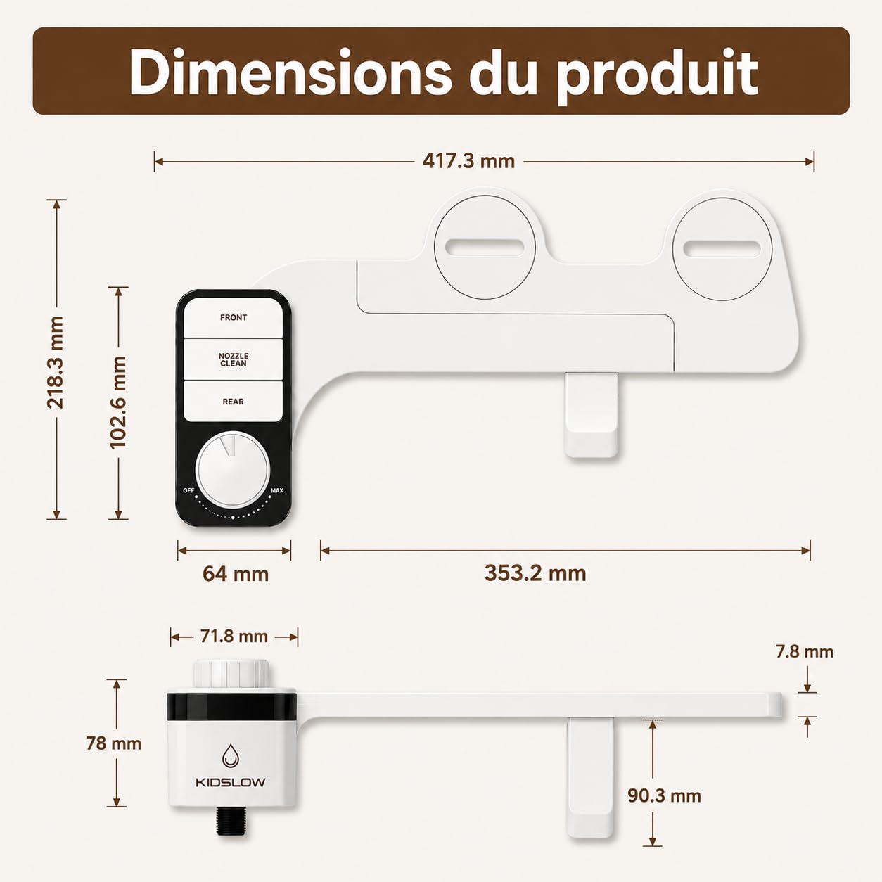 Toilette Japonaise – Kit Bidet WC Japonais Sans Électricité – Double Buse Avant/Arrière Autonettoyante – Bidet Toilette Pression Réglable – Abattant WC lavant hygiène intime facile à installer