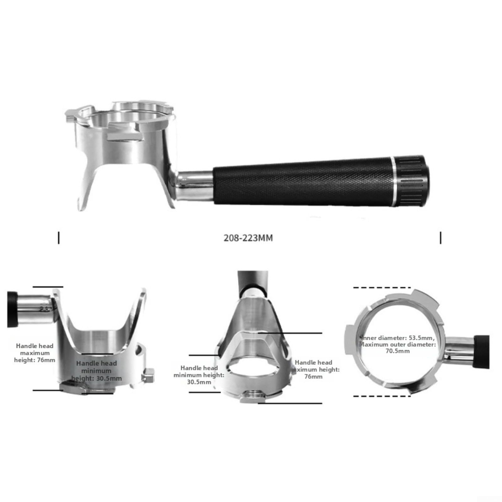 Portafiltro de cesta sin filtro de 54 mm para la serie NJ ES501 ES601, mango ergonómico de aluminio y construcción de acero, para accesorio de café barista (negro)